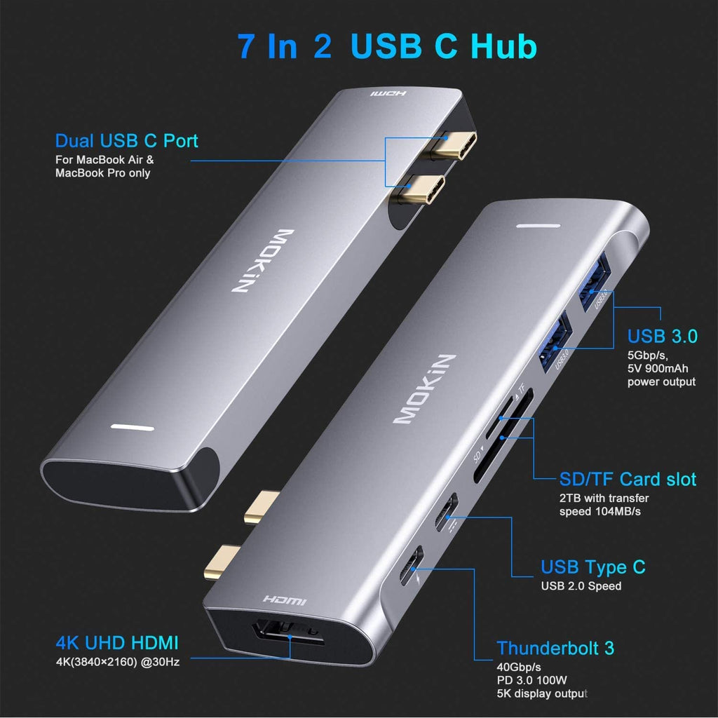 USB C Adapter for MacBook Pro 2020, MacBook Pro USB Adapter HDMI MacBook Pro Dongle with 4KHDMI, 2 USB 3.0, TF/SD, USB-C 100W and Thunderbolt 3