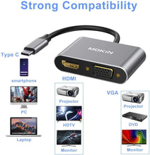 Load image into Gallery viewer, USB C to HDMI VGA Adapter, Type C Hub Thunderbolt 3 to Dual VGA HDMI Adapter, Compatible with MacBook, MacBook Pro/air, Dell XPS 13/15, Chromebook, Galaxy S9/S8, Surface Pro