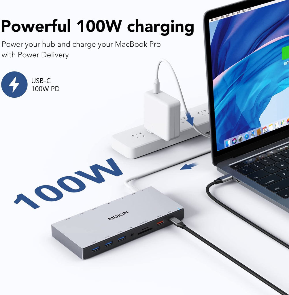 USB C Docking Station, Dual DisplayPort and HDMI Triple Display 3 Monitors, 14 in 1 Hub with HDMI and 2 DP, 100W PD Charging, 2 USB-C (10 Gbps),3 USB 3.0 (5 Gbps),Ethernet, SD, Audio for Windows, Mac