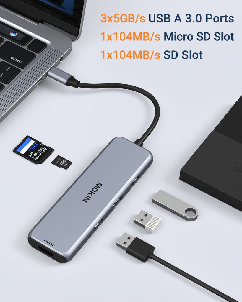 USB C Docking Station Dual DisplayPort, MOKiN USB C Hub Dongle with 2 DP, HDMI, 3 USB A 3.0, SD & Micro SD Slot, PD Charging Port for MacBook/Dell XPS/Steam Deck/HP/Lenovo ThinkPad/ Microsoft Surface