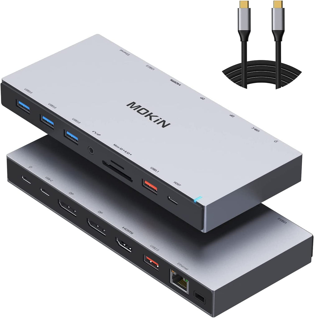 USB C Docking Station, Dual DisplayPort and HDMI Triple Display 3 Monitors, 14 in 1 Hub with HDMI and 2 DP, 100W PD Charging, 2 USB-C (10 Gbps),3 USB 3.0 (5 Gbps),Ethernet, SD, Audio for Windows, Mac