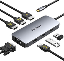 Load image into Gallery viewer, USB C to Dual HDMI Adapter, 7 in 1 USB C Docking Station to Dual HDMI, USB C Adapter with Dual HDMI, VGA, 3 USB 2.0,Displayport Port Compatible for Dell XPS 13 15, Lenovo Yoga, Huawei Matebook, etc.