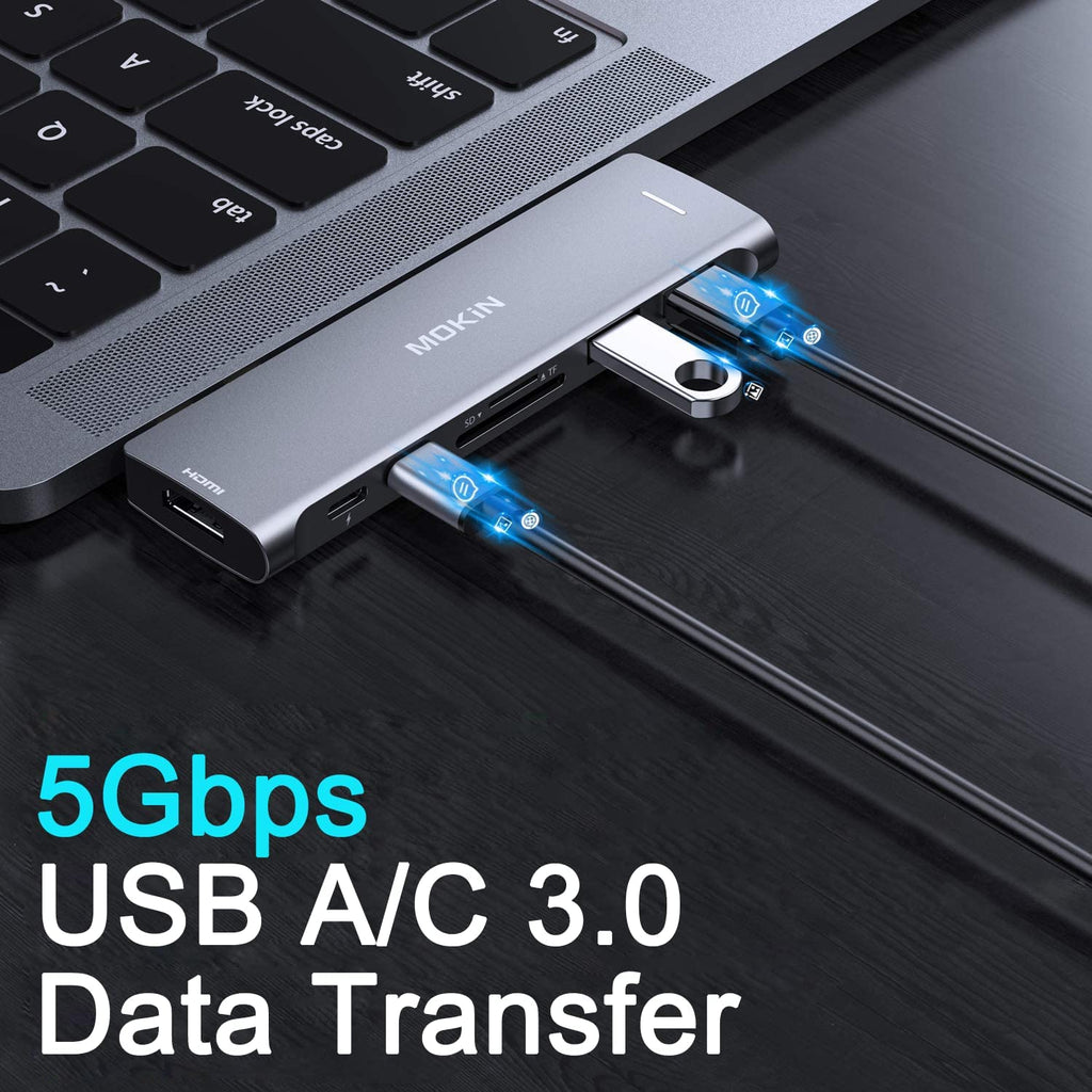 USB C Adapter for MacBook Pro 2020, MacBook Pro USB Adapter HDMI MacBook Pro Dongle with 4KHDMI, 2 USB 3.0, TF/SD, USB-C 100W and Thunderbolt 3