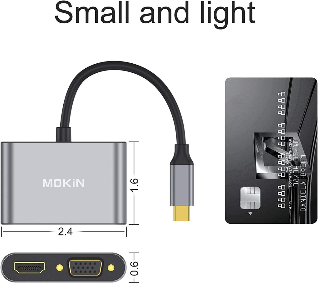 USB C to HDMI VGA Adapter, Type C Hub Thunderbolt 3 to Dual VGA HDMI Adapter, Compatible with MacBook, MacBook Pro/air, Dell XPS 13/15, Chromebook, Galaxy S9/S8, Surface Pro