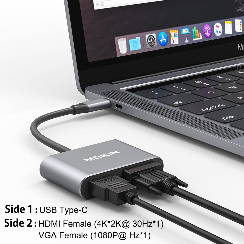 USB C to HDMI VGA Adapter, Type C Hub Thunderbolt 3 to Dual VGA HDMI Adapter, Compatible with MacBook, MacBook Pro/air, Dell XPS 13/15, Chromebook, Galaxy S9/S8, Surface Pro