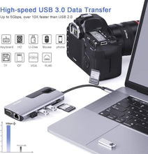 Load image into Gallery viewer, USB C Hub Adapter for MacBook Pro, Thunderbolt 3 Adapter,10-in-1 USB C Dongle with Gigabit Ethernet, USB C to HDMI VGA Adapter,100W Power Delivery,3 USB 3.0, SD TF Card Reader-Through Port Adapters.