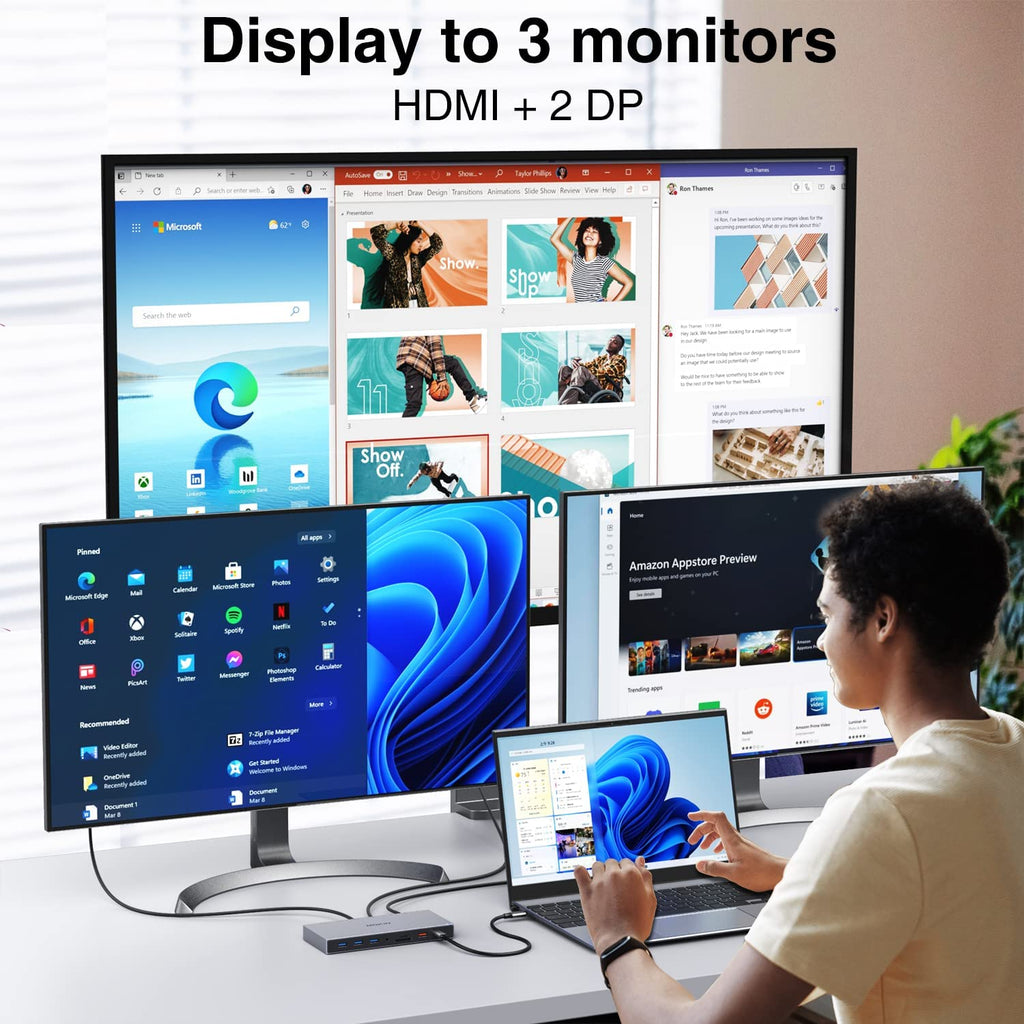 USB C Docking Station, Dual DisplayPort and HDMI Triple Display 3 Monitors, 14 in 1 Hub with HDMI and 2 DP, 100W PD Charging, 2 USB-C (10 Gbps),3 USB 3.0 (5 Gbps),Ethernet, SD, Audio for Windows, Mac