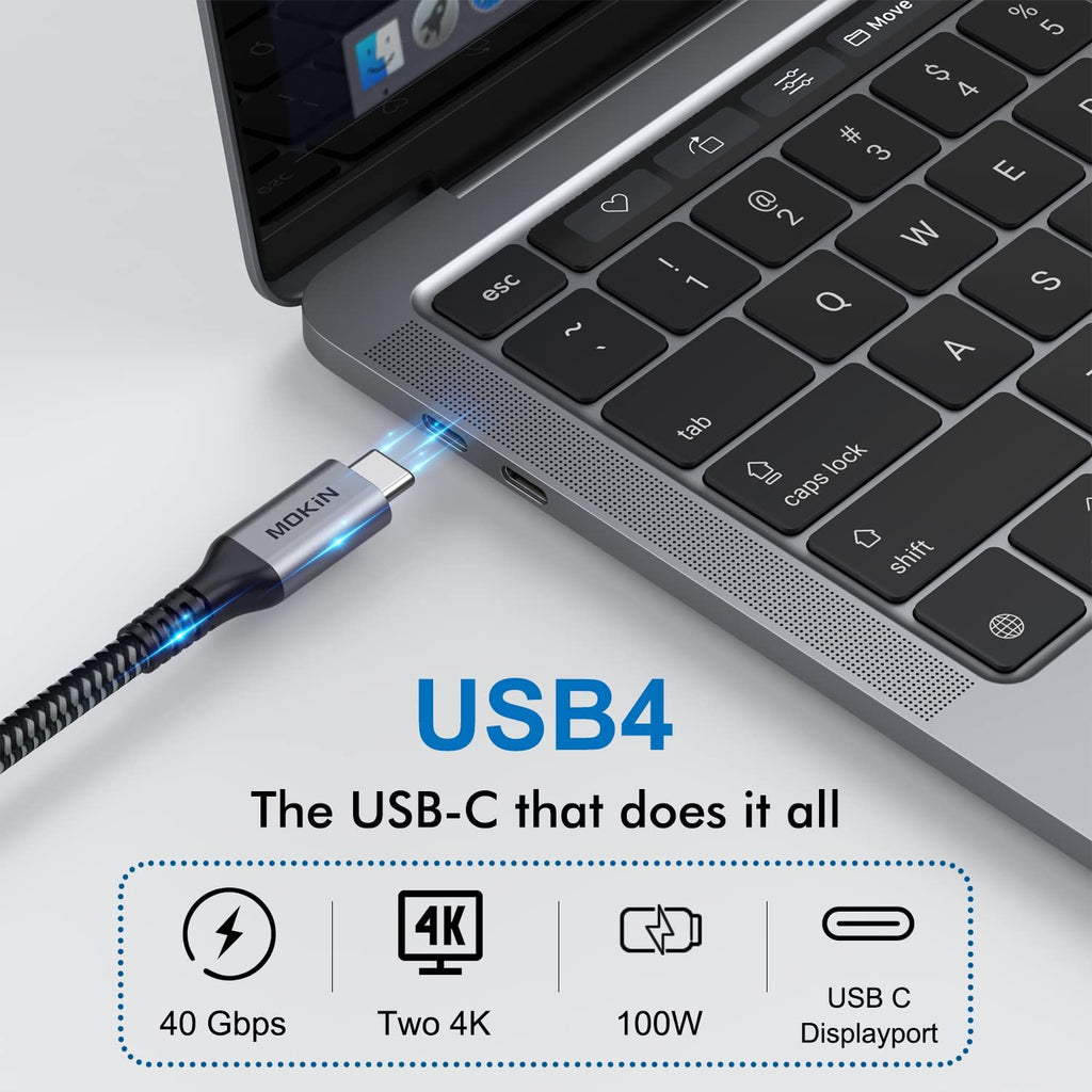 Thunderbolt 4 Cable, MOKiN USB4 Cable 4ft 40Gbps with 100W Charging, Supports 5K or 8K Display, Compatible with MacBooks, Hub, Docking, Thunderbolt 4, Thunderbolt 3 and USB 4 Devices