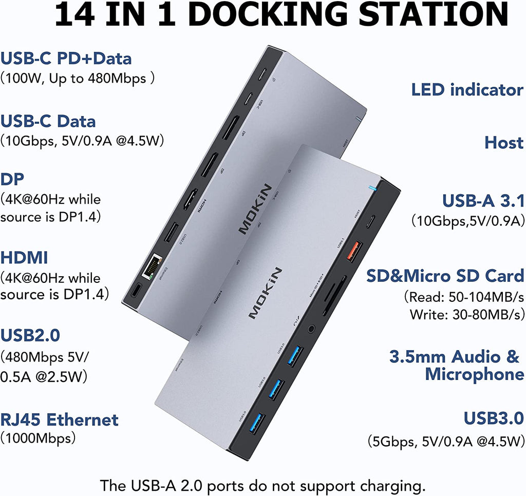 USB C Docking Station, Dual DisplayPort and HDMI Triple Display 3 Monitors, 14 in 1 Hub with HDMI and 2 DP, 100W PD Charging, 2 USB-C (10 Gbps),3 USB 3.0 (5 Gbps),Ethernet, SD, Audio for Windows, Mac