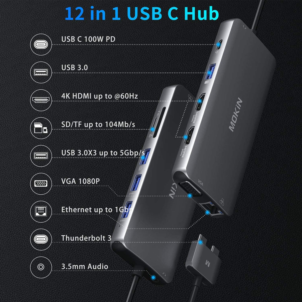 USB C Adapters for MacBook Pro/Air,Mac Dongle with 3 USB Port,USB C to HDMI, USB C to RJ45 Ethernet,MOKiN 9 in 1 USB C to HDMI Adapter,100W Pd Charging, USB C to SD/TF Card Reader USB C Hub