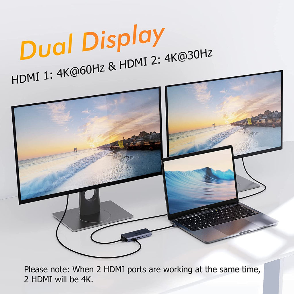 USB C Docking Station Dual Monitors, Dual HDMI 12 in 1 USB C Hub with 4K HDMI,100W PD Charger, USB C Data Transfer, Gigabit Ethernet, 4 USB Ports, SD/TF Card Reader Audio for Lenovo/HP/Dell/XPS