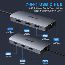 Load image into Gallery viewer, USB C to Dual HDMI Adapter, 7 in 1 USB C Docking Station to Dual HDMI, USB C Adapter with Dual HDMI, VGA, 3 USB 2.0,Displayport Port Compatible for Dell XPS 13 15, Lenovo Yoga, Huawei Matebook, etc.