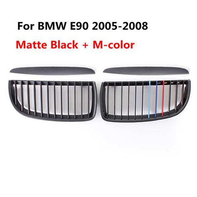 4PC/SET Pair Car Matt Gloss Black M style Front Kidney Double Slat Grille Set For BMW E90 E91 2005 2006 2007 2008 Racing Grills