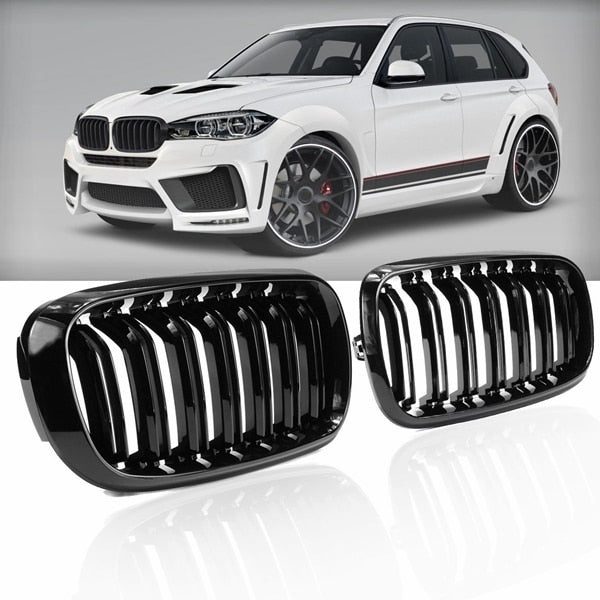 2Pcs Gloss/ Black Car 2 Slat Line Kidney Grille for BMW F15 F16 X5 X6 2014 2015 2016 2017 Car Styling Front Bumper Racing Grille