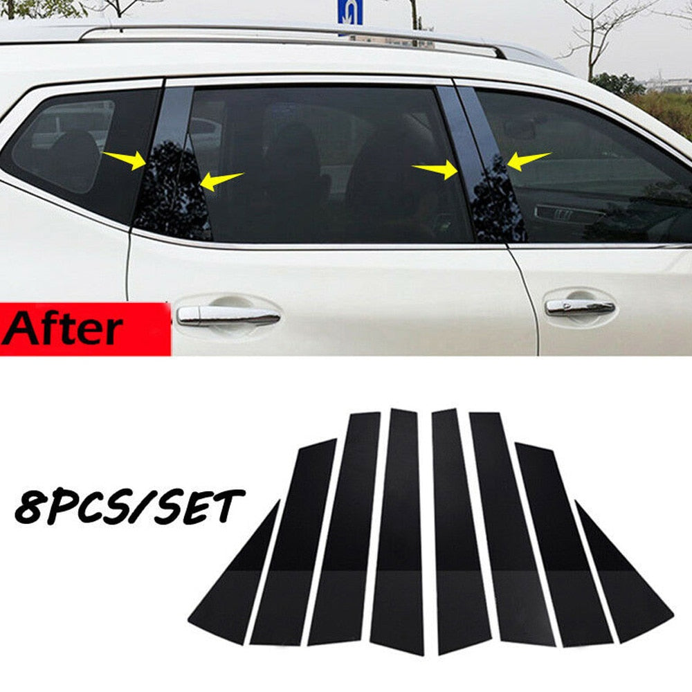 8pcs Car Window Column Door Trim Pillar Posts PC Plastic For Nissan X-Trail Rogue 2014-2018 Car Exterior Mouldings