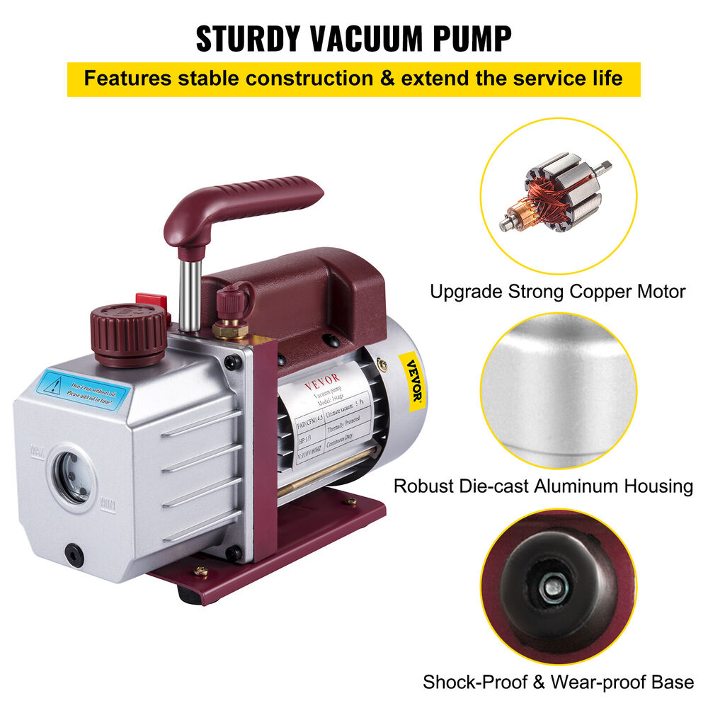 4.5 CFM Single-Stage Rotary Vacuum Pump HVAC/Auto AC 4.5CFM 1/3HP 1/2"ACME inlet