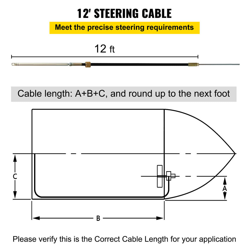 12 Feet Boat Rotary Steering System Outboard Kit With 12Ft SS13712 Marine Cable