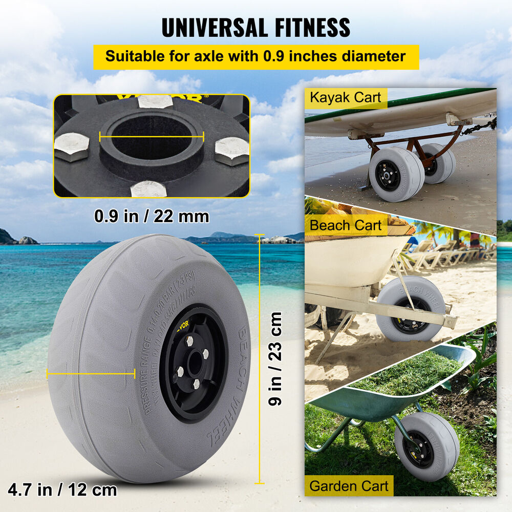 10" Pneumatic PU Tire Beach Wheel Balloon Wheel For Kayak Cart Beach Trolley 2Pc