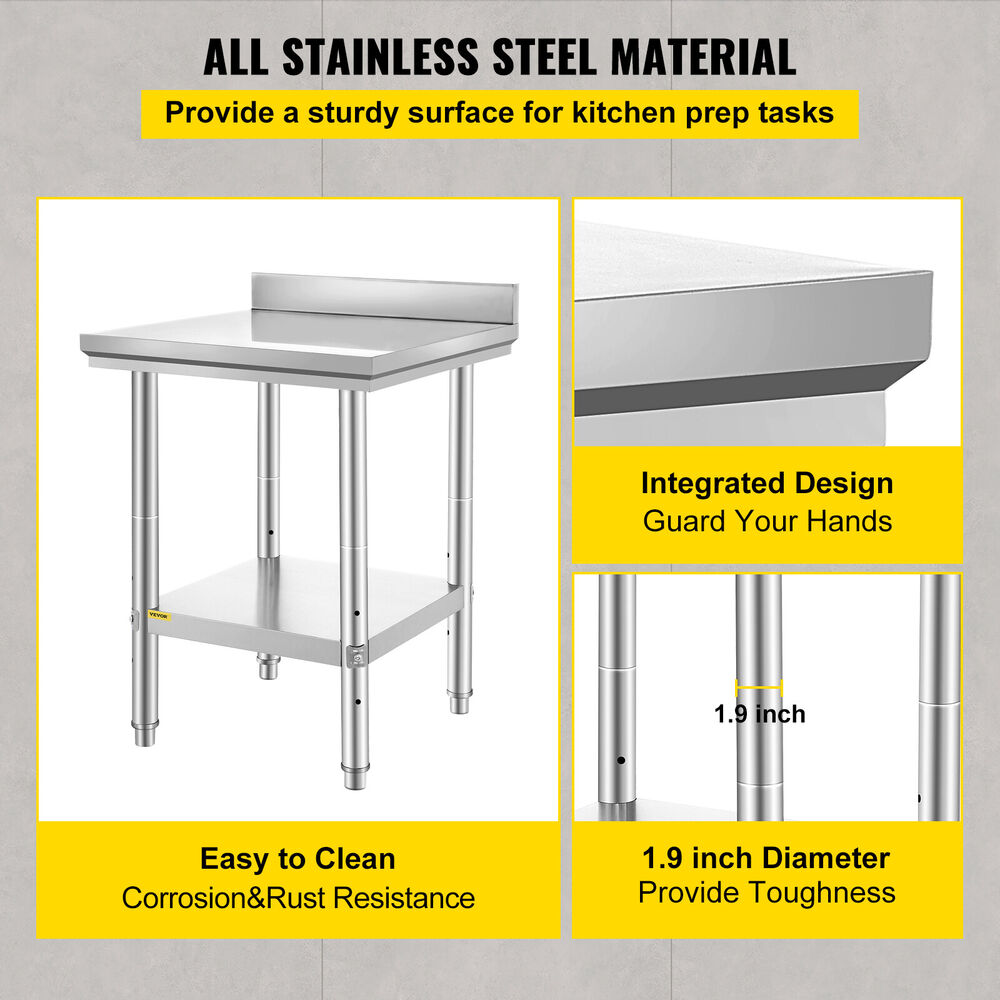 24"x24"x34.6" Stainless Steel Work Table Restaurant Kitchen Food Prep Commercial