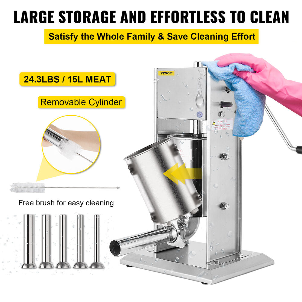 15L Vertical Sausage Stuffer 33Lbs 2 Speed Stainless Steel Meat Press Commercial