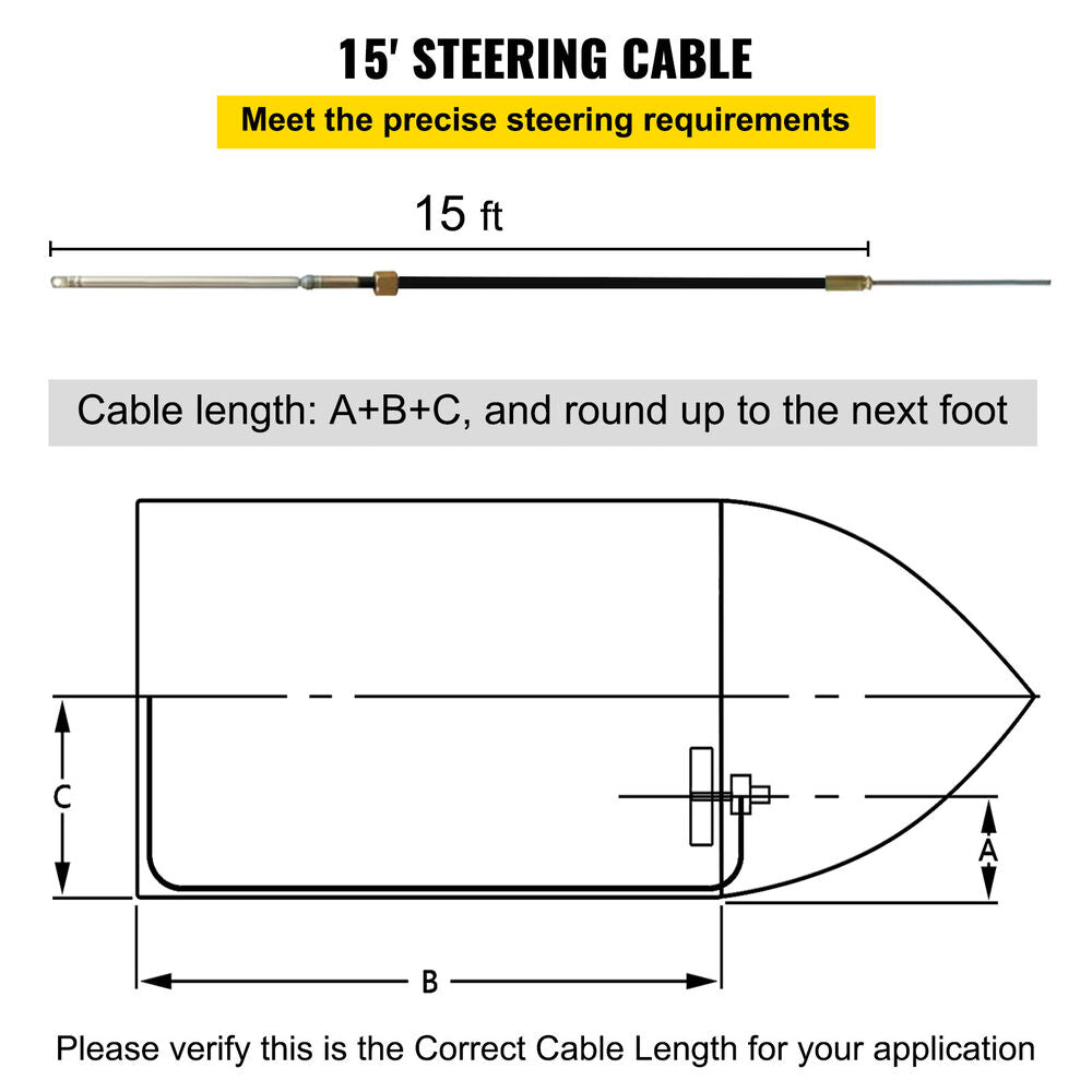 15 Feet Boat Rotary Steering System Outboard Kit SS13715 Marine With 13.5" Wheel