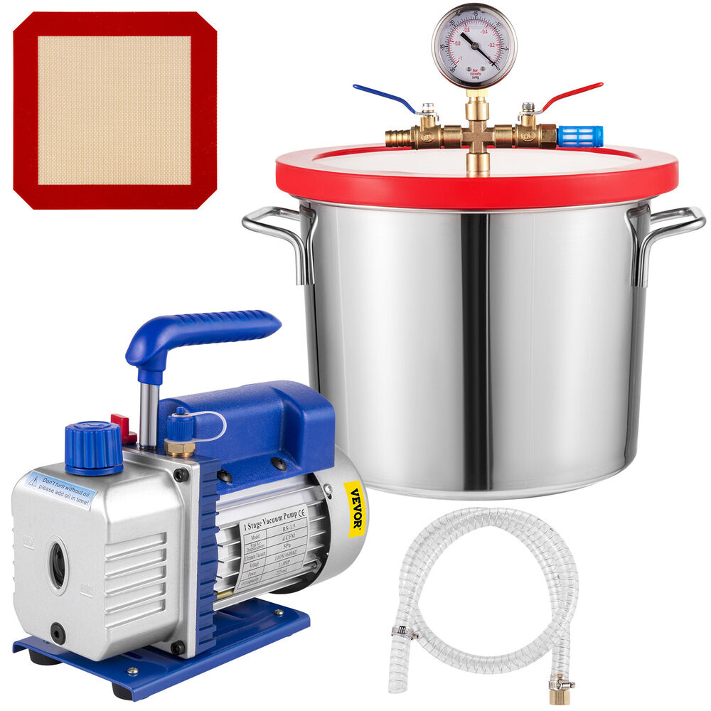 4 CFM Vacuum Pump 2 Gallon Vacuum Chamber Degassing Kit 1/3HP Single Stage