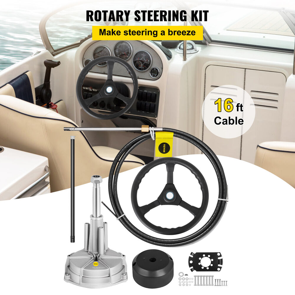 16 Feet Boat Rotary Steering System Outboard Kit SS13716 Marine With 13.5" Wheel