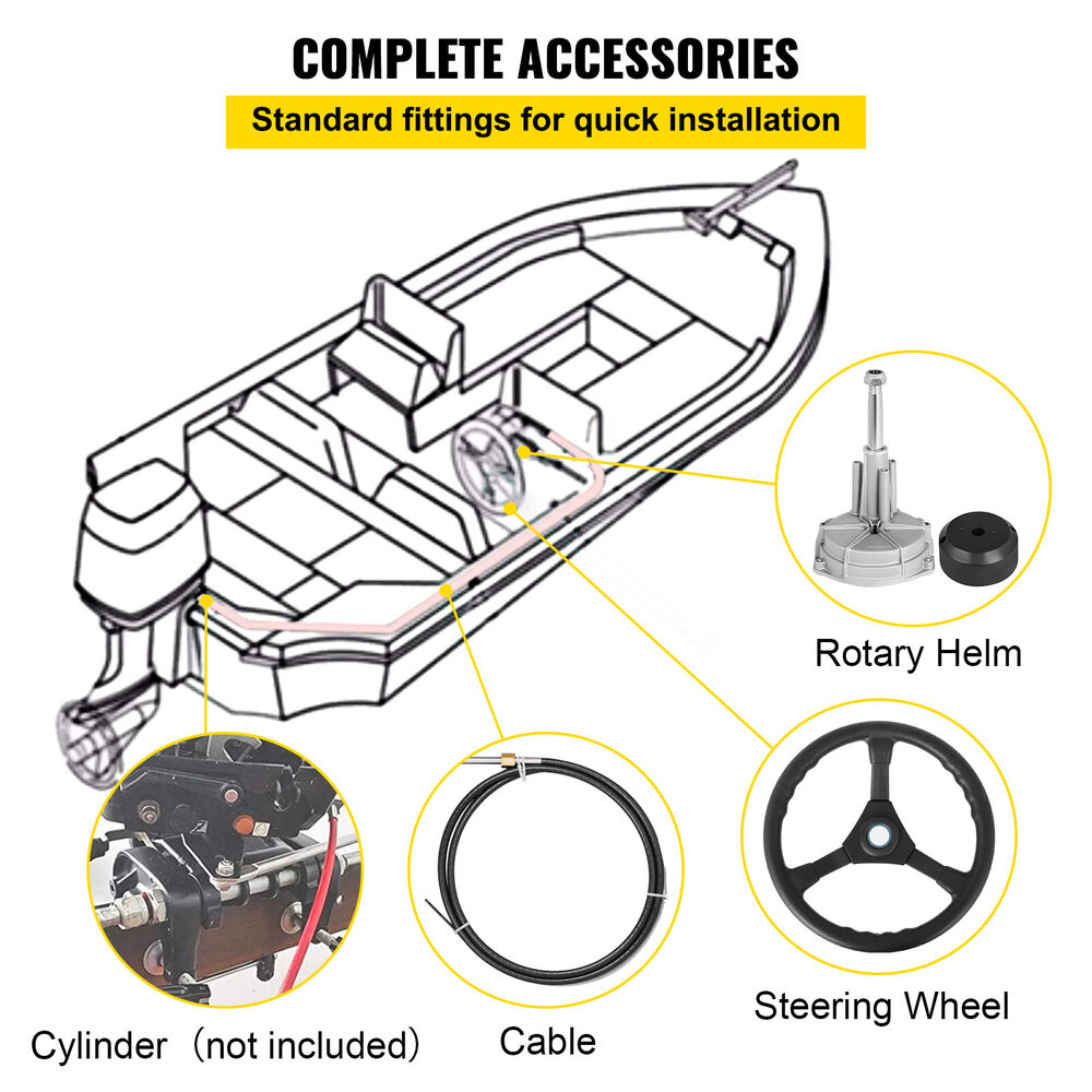 12 Feet Boat Rotary Steering System Outboard Kit SS13712 Marine With 13.5" Wheel