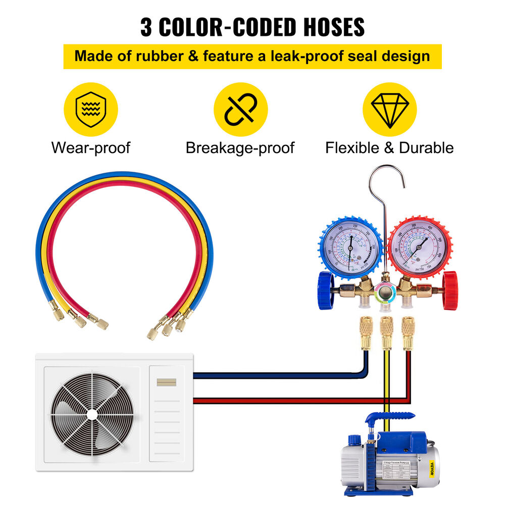 3 CFM Vacuum Pump Manifold Gauge Set HVAC + R134a Air Conditioner Repair Combo