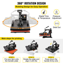 Load image into Gallery viewer, 15&quot;x15&quot; 8IN1 Combo T-Shirt Heat Press Machine DIY Printer Baseball Hat Digital