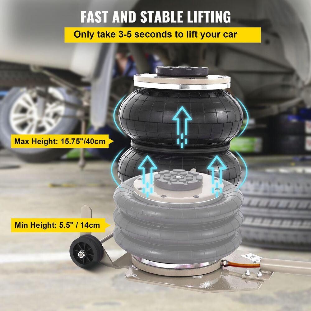 Triple Bag Air Jack Pneumatic Jack 6600LBS Compressed Air Quick Lift 3 Ton