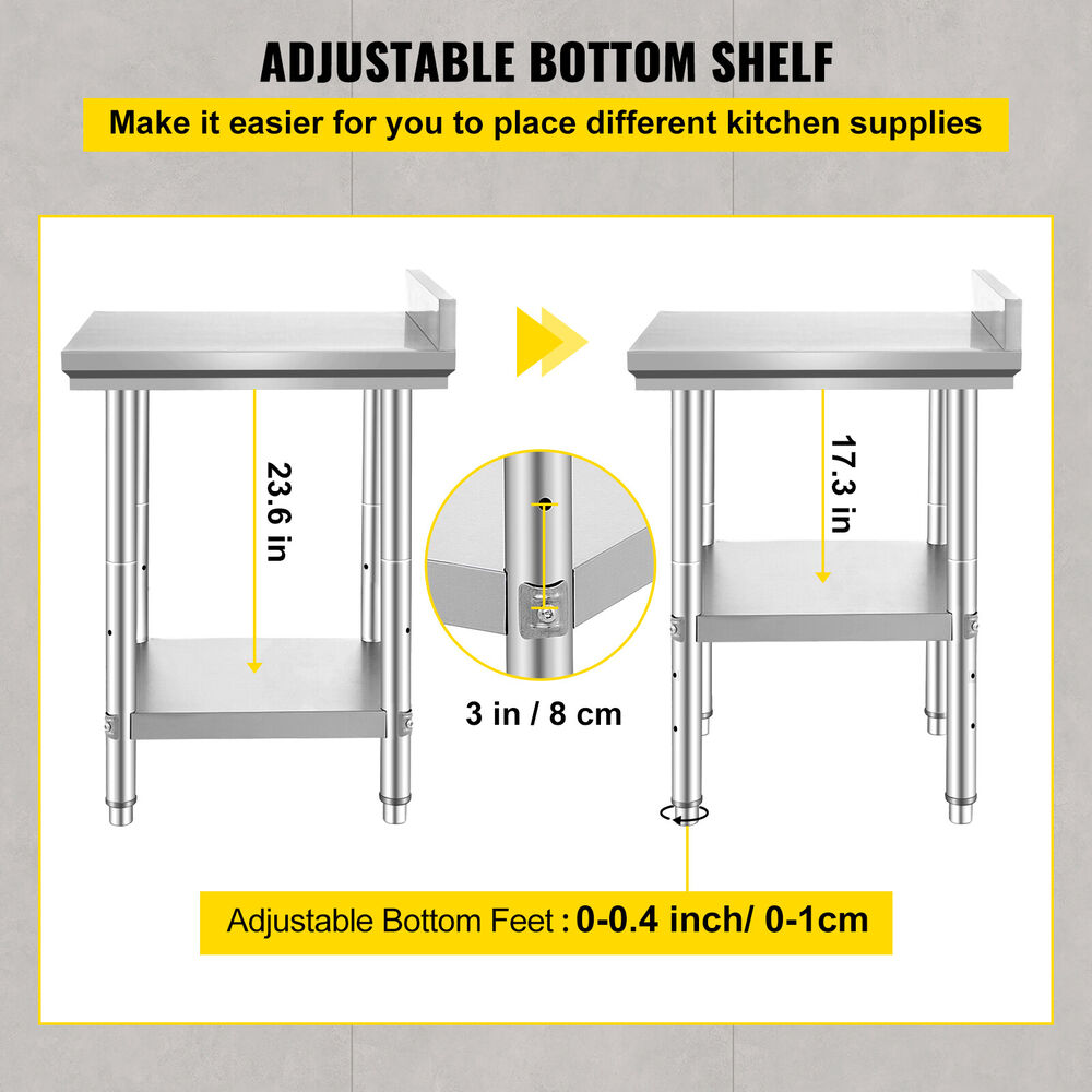 24"x24"x34.6" Stainless Steel Work Table Restaurant Kitchen Food Prep Commercial