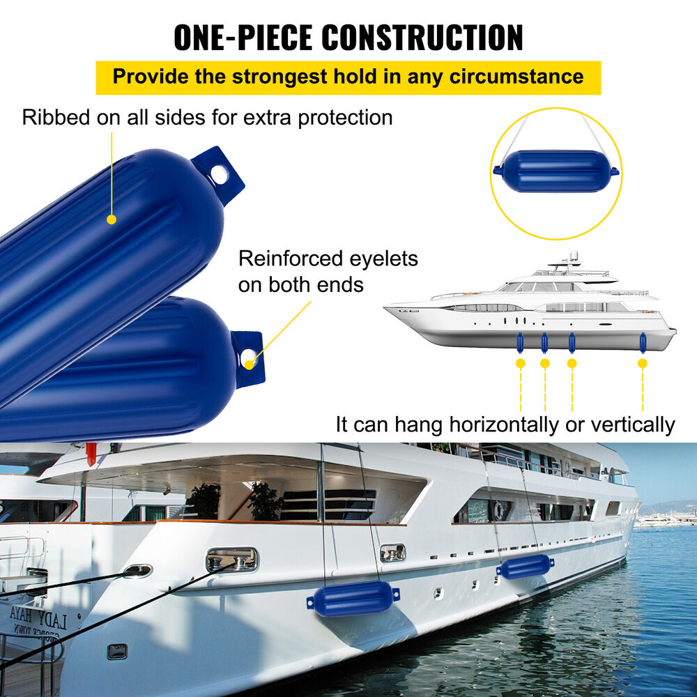 4 Pack 8.5X27 Ribbed Boat Fender Bumper PVC Center Hole Vinyl Protection Shield