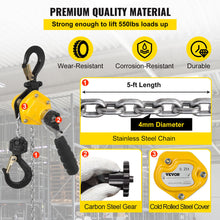 Load image into Gallery viewer, 1/4 Ton Lever Block Chain Hoist Ratchet Come Along Puller 5FT 5&#39; Mini Puller G80