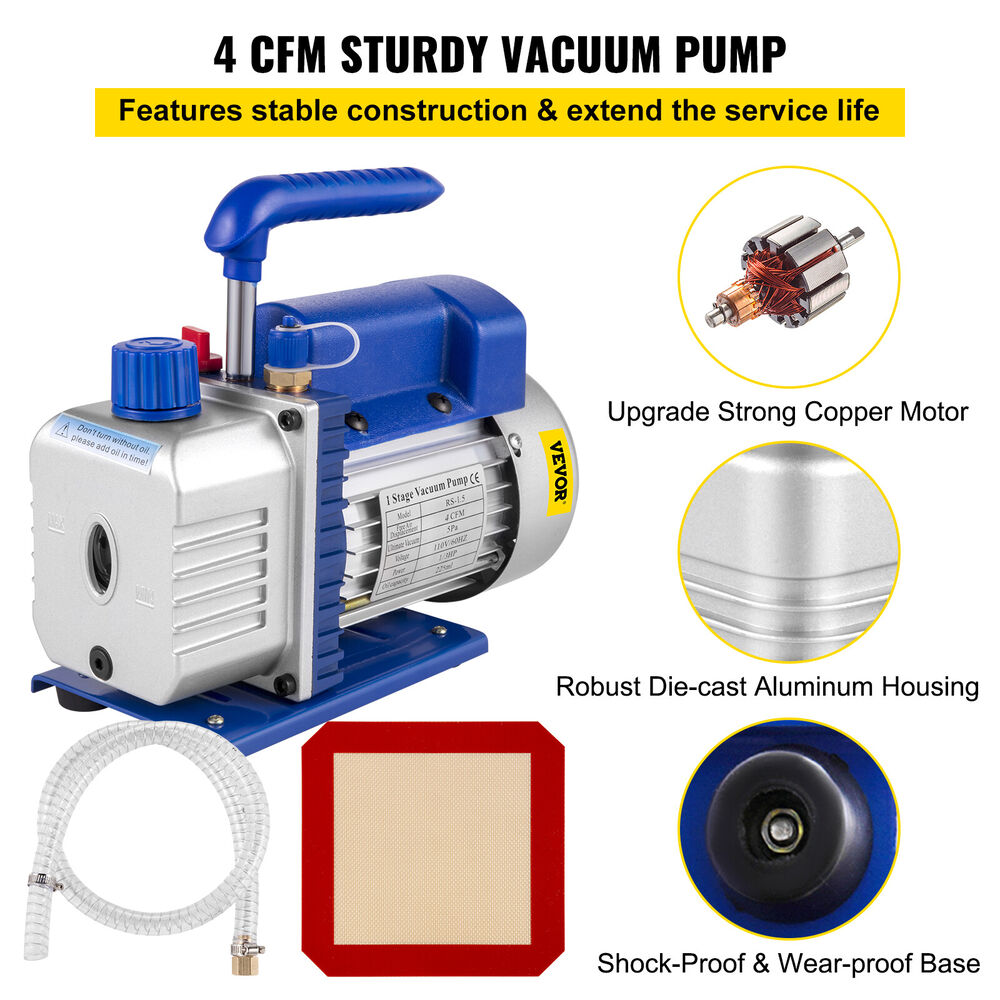 4 CFM Vacuum Pump 2 Gallon Vacuum Chamber Degassing Kit 1/3HP Single Stage