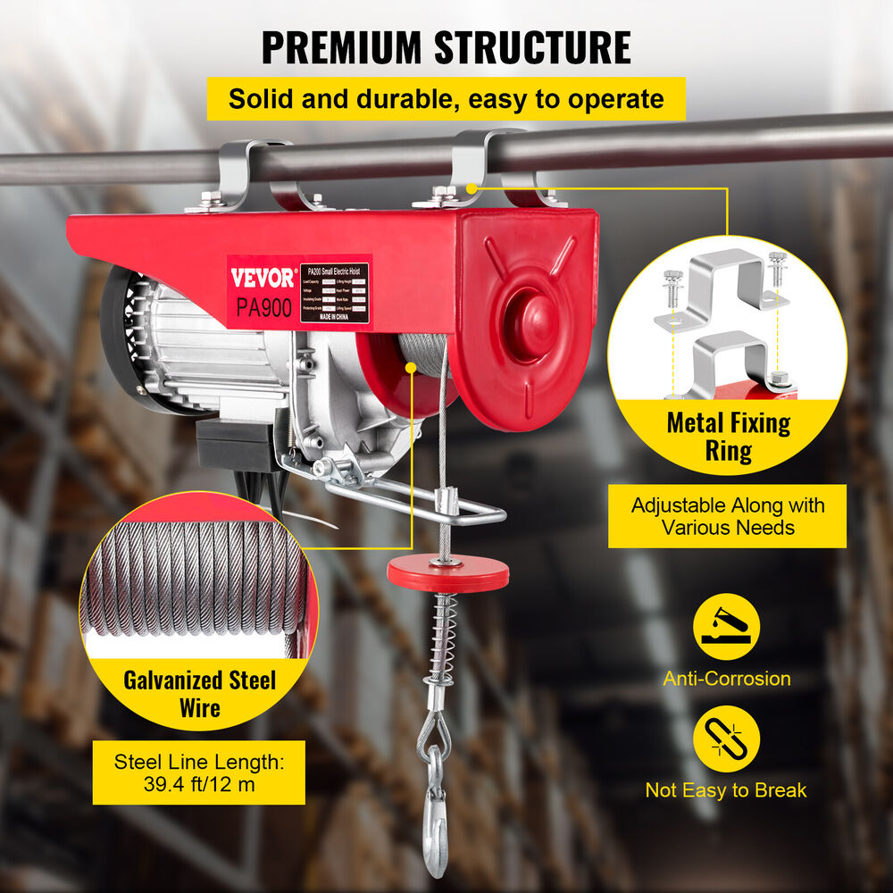 2000 LB Electric Hoist Winch Hoist Crane Lift 110V Industrial Automatic 900kg