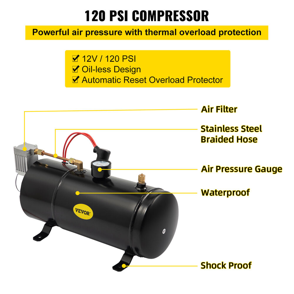 OEM Use 4-Trumpet Train Air Horn Kit 150PSI Air System 12V Air Compressor Truck