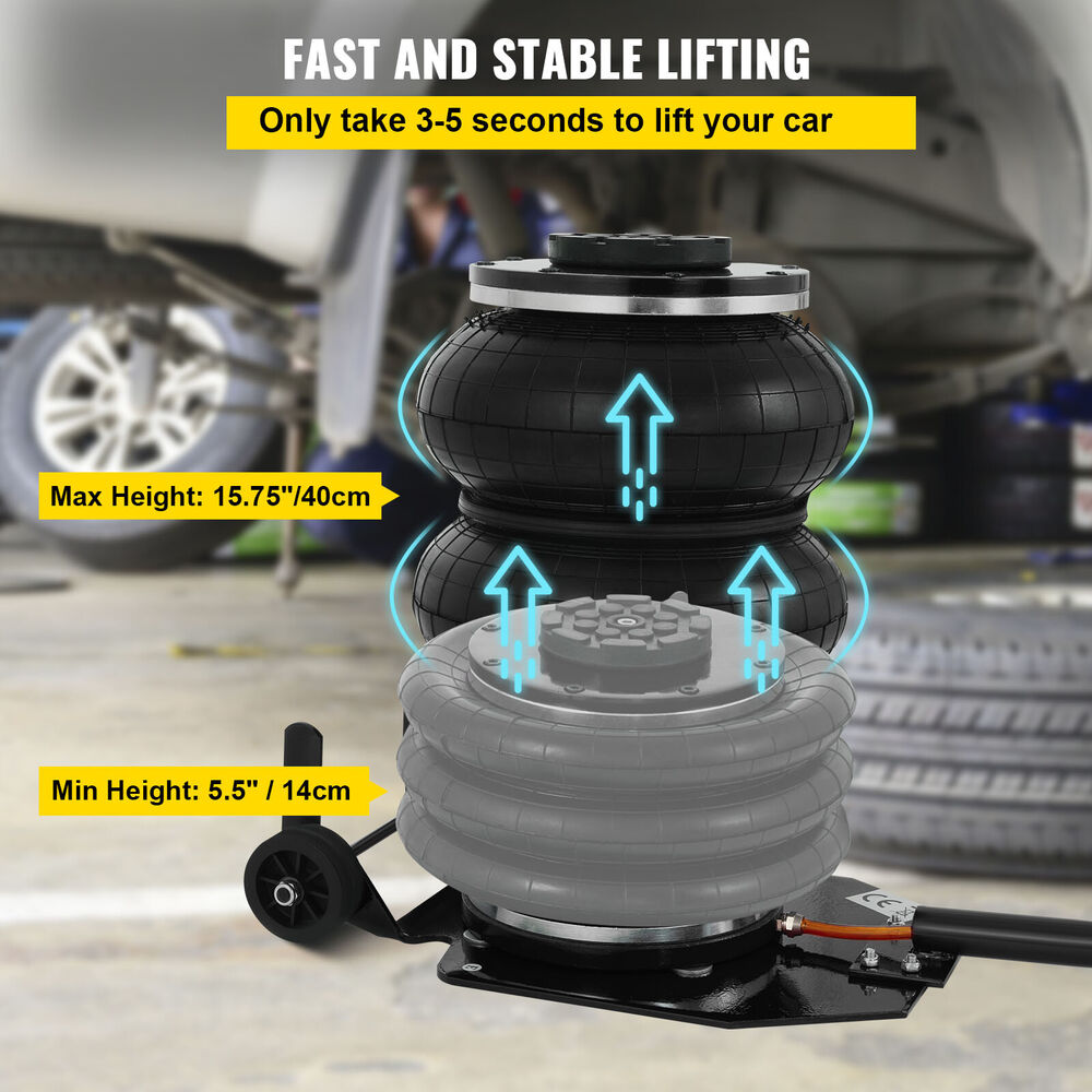 Triple Bag Air Jack Pneumatic Jack Lifting Jack Stands Adjustable 3 Ton 6600LBS