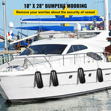 Load image into Gallery viewer, 4 NEW Ribbed Boat Fenders 10&quot; x 28&quot; Black Center Hole Bumpers Mooring Protection