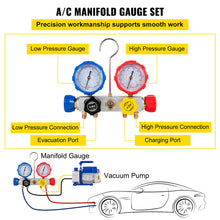 Load image into Gallery viewer, 4.8 CFM Vacuum Pump Manifold Gauge Set Combo HVAC + R134a R410a R22 Refrigerant