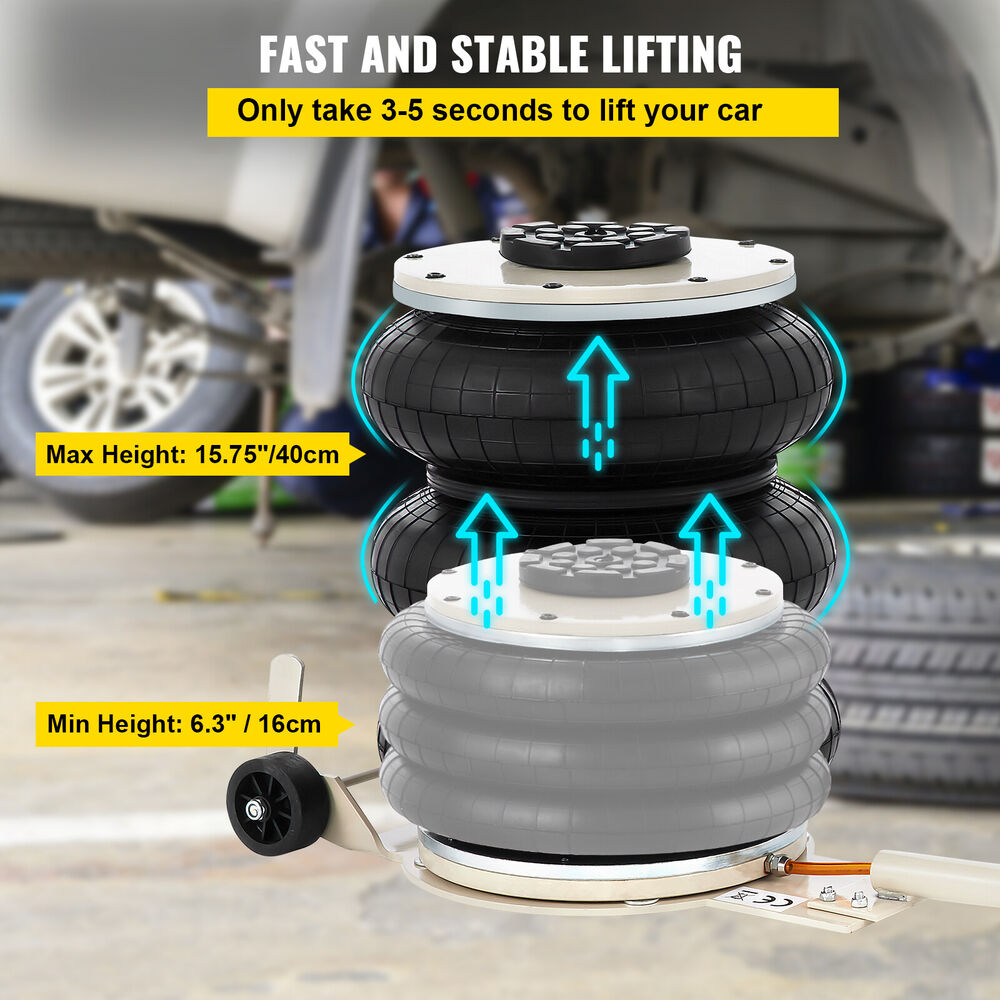 5 Ton Triple Bag Air Pneumatic Jack 11023lbs Heavy Duty 18" High Compressed Air
