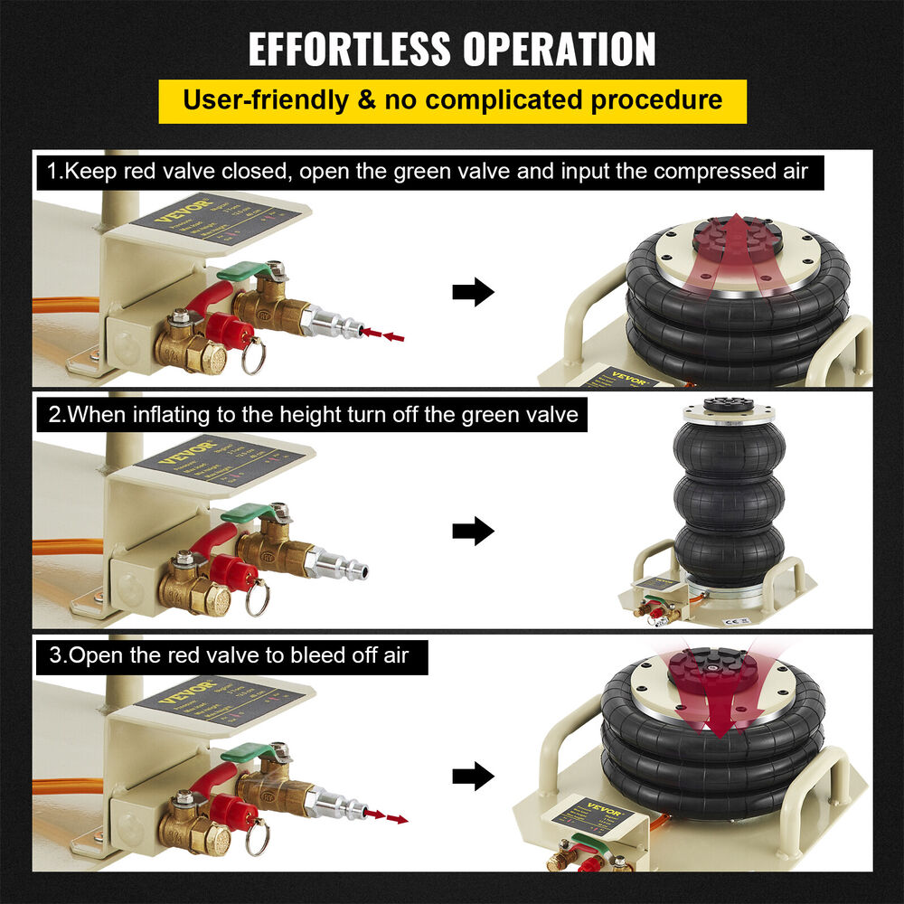 Triple Bag Air Pneumatic Jack 3 Ton 6600 lbs Jacking Compressed Air 16 Inch