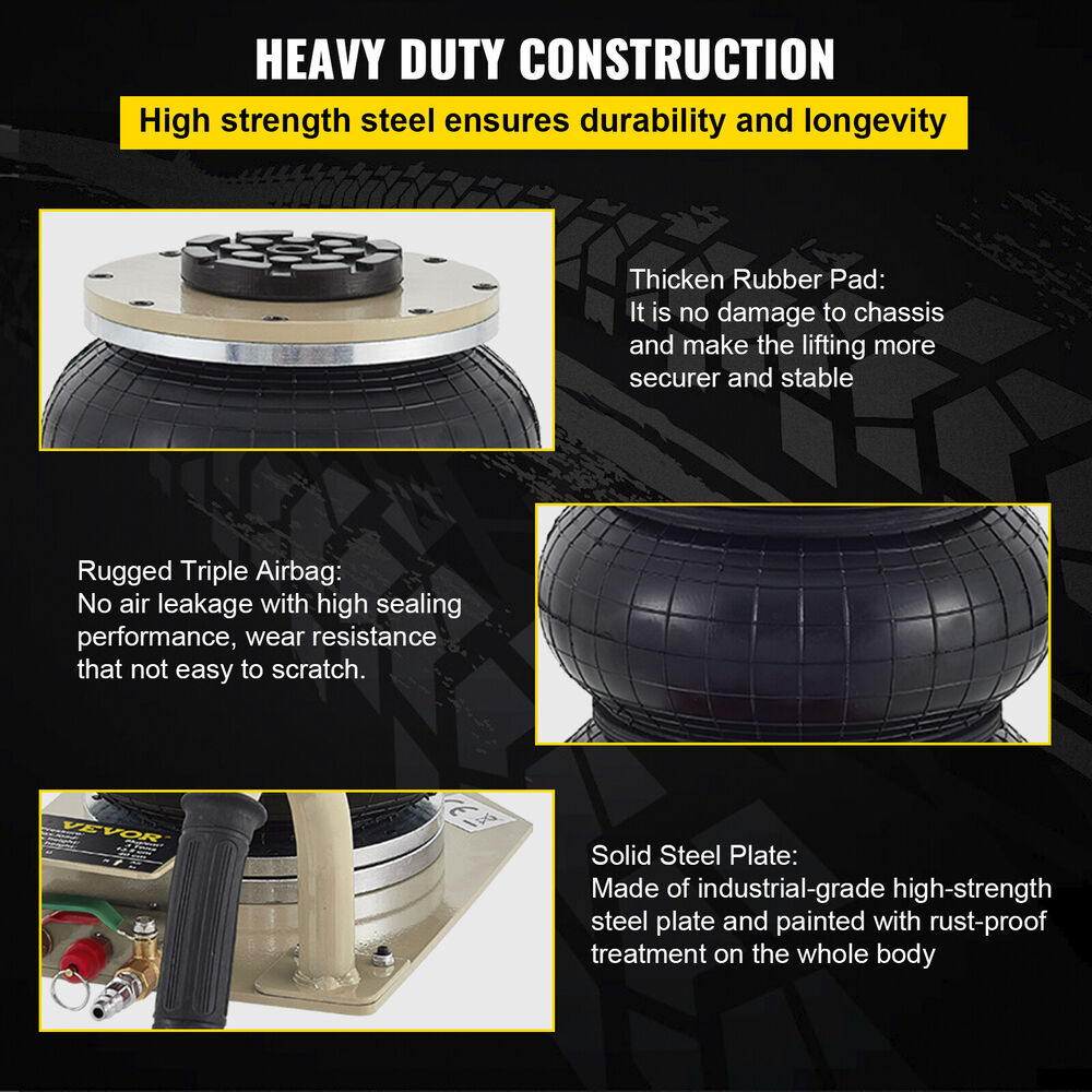 3 Ton Triple Bag Air Pneumatic Jack 6600 lbs Heavy Duty 18" High Compressed Air