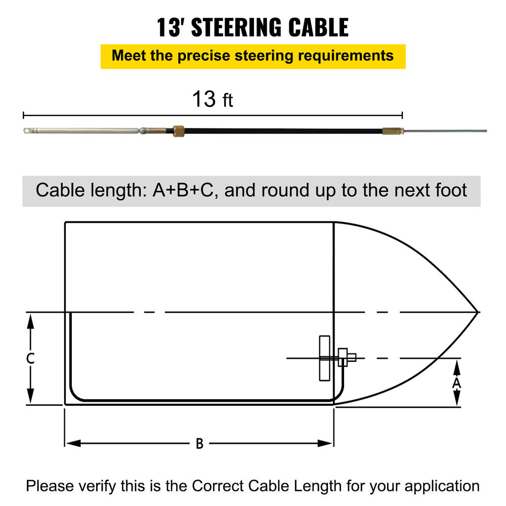 13 Feet Boat Rotary Steering System Outboard Kit With 13Ft SS13713 Marine Cable