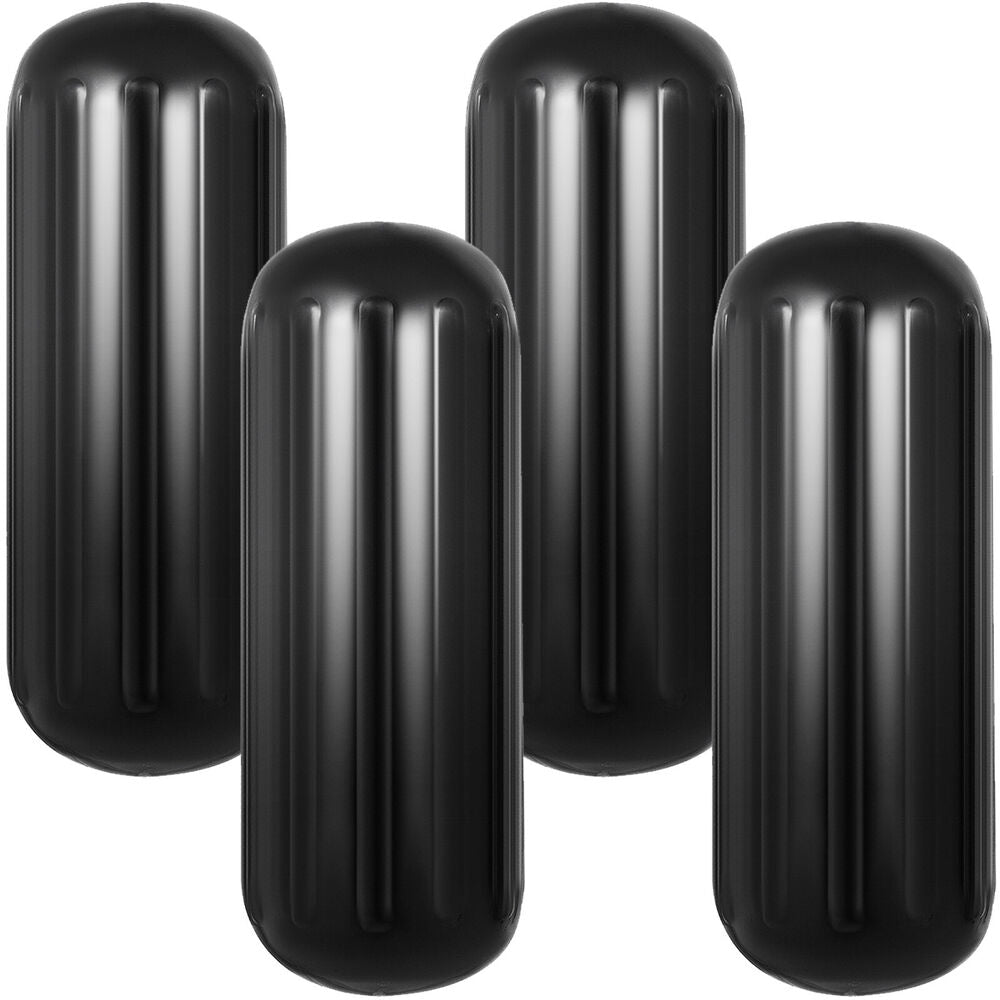 4 NEW Ribbed Boat Fenders 10" x 28" Black Center Hole Bumpers Mooring Protection