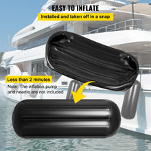 Load image into Gallery viewer, 4 NEW Ribbed Boat Fenders 10&quot; x 28&quot; Black Center Hole Bumpers Mooring Protection