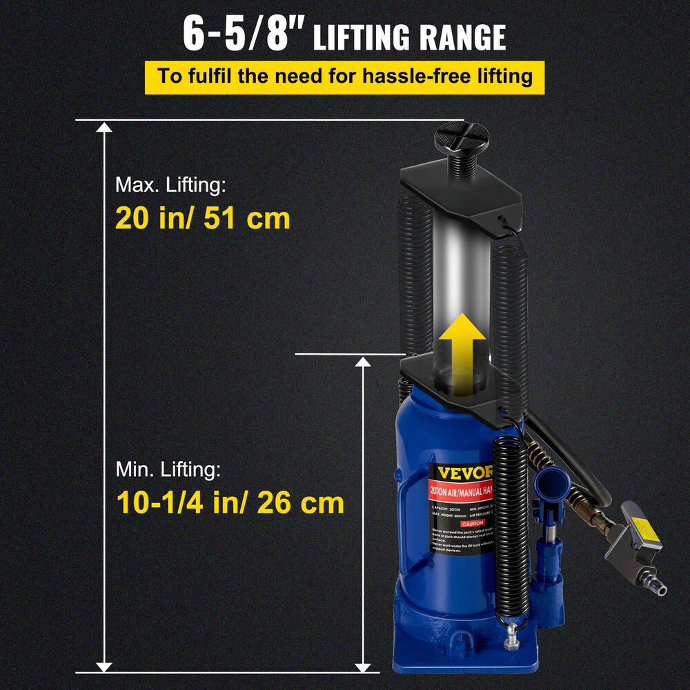 Air Hydraulic Bottle Jack 20 Ton Manual 44092lb Heavy Duty Auto Truck RV Repair