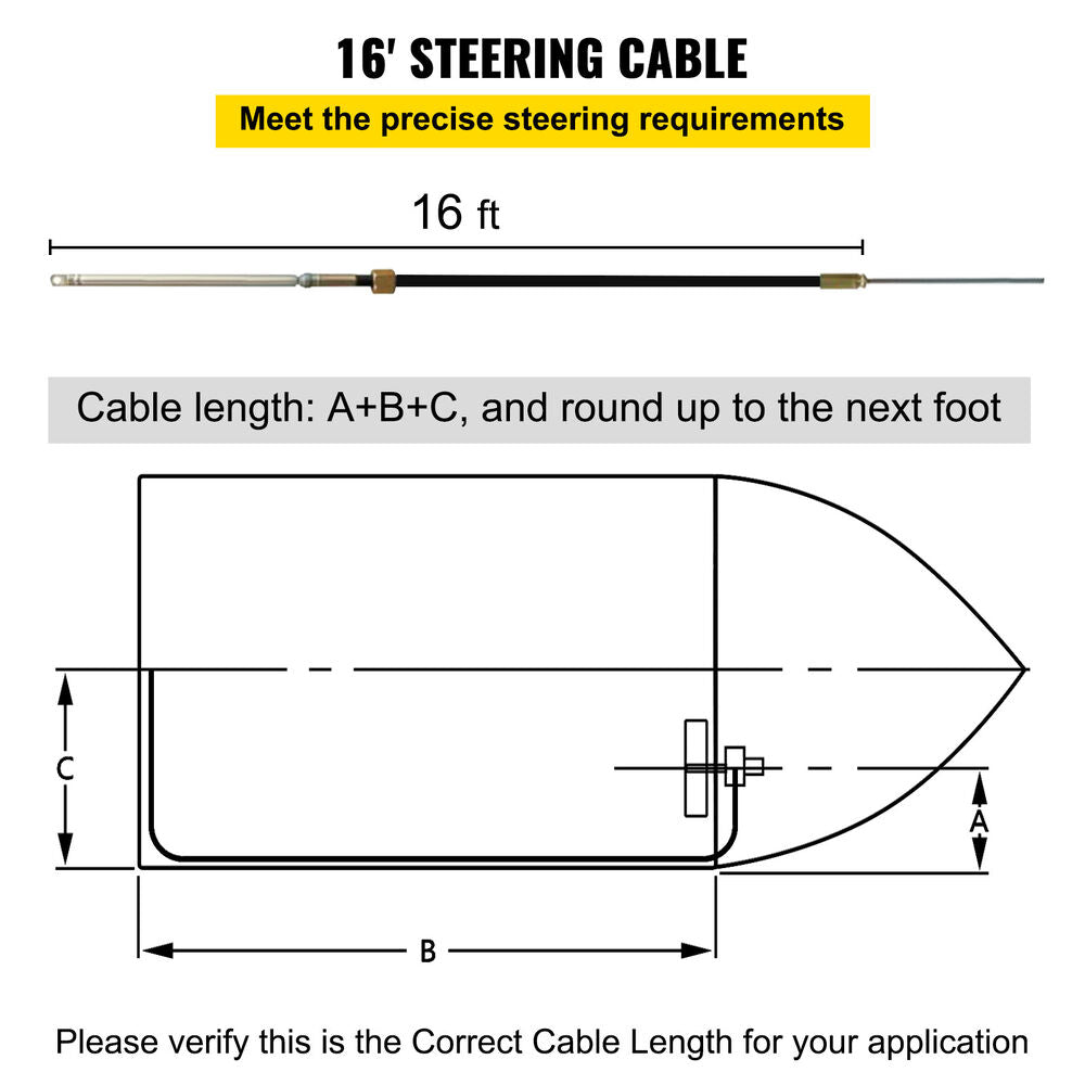 16ft SS13716 Marine Cable Rotary Steering System Safe-T QC Complete Outboard Kit