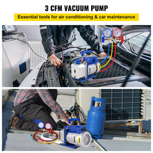 Load image into Gallery viewer, 3 CFM Vacuum Pump Manifold Gauge Set HVAC + R134a Air Conditioner Repair Combo