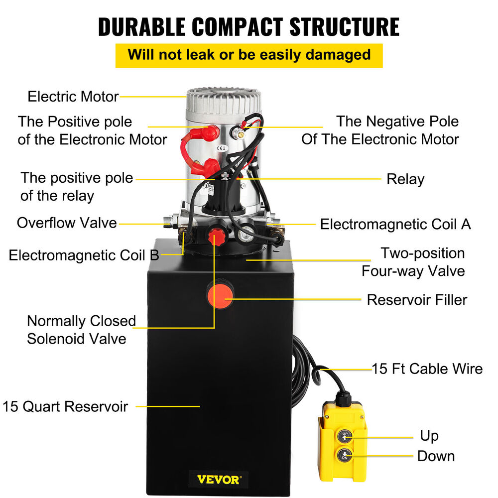 15 Quart Double Acting Hydraulic Pump Dump Trailer 12V Unit Pack Power Unit